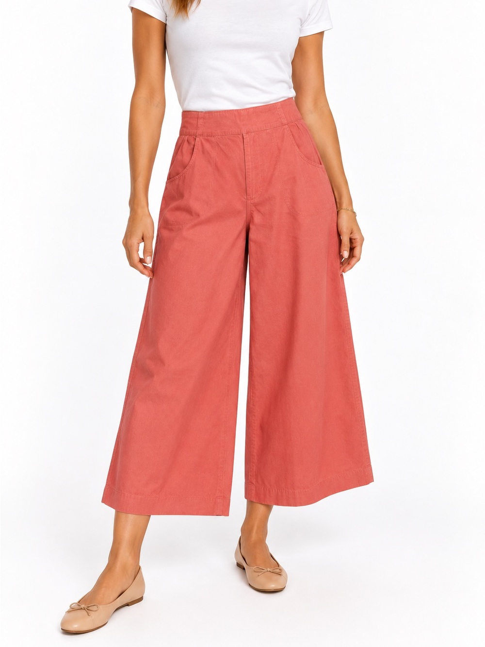 💕Coral💕  Free People Menorca Wide Leg High Waist Cotton Poplin Cropped Pants NW